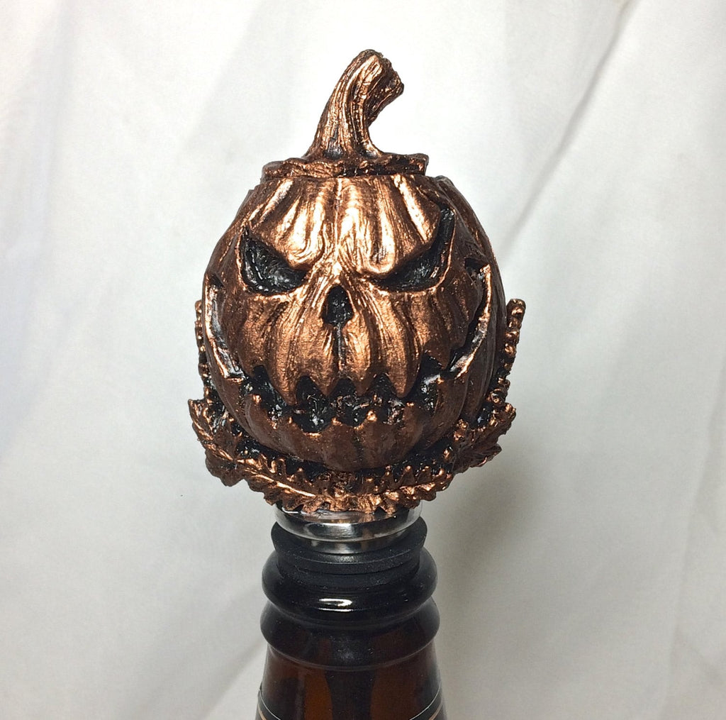 Jack O' Lantern Winestopper, Hand Painted Resin | Gothic Halloween Barware, Pumpkin Bottle Stopper |Fantasy Gothic Wine and Barware Gift