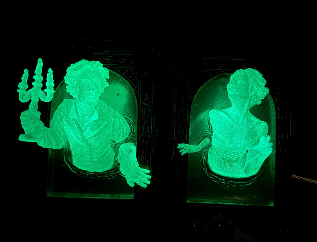 Ghost in the Mirror Wall Plaque Pair, Glow in the Dark Resin | Victorian Gothic Haunted Wall Art |  Gift for Halloween and Spooky Home Decor