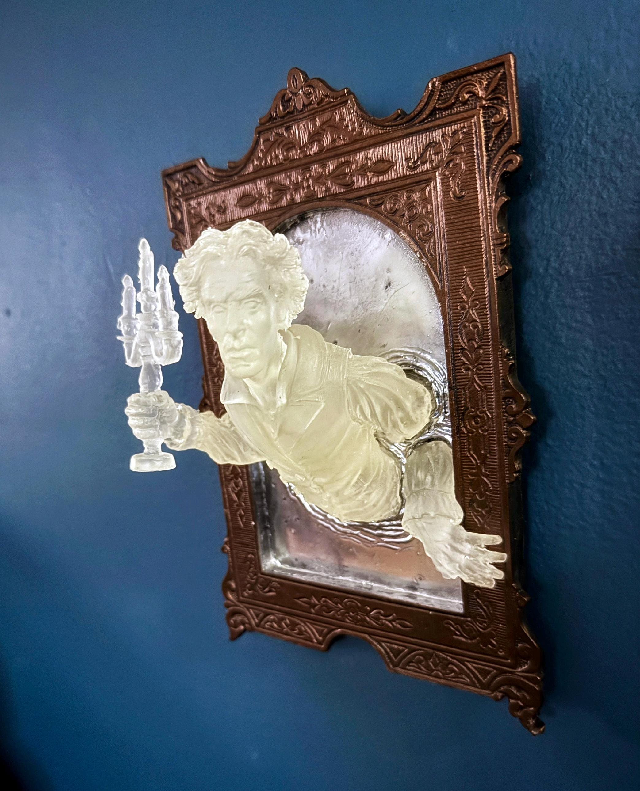 Gentleman Ghost in the Mirror Wall Plaque, Glow in the Dark Resin | Victorian Gothic Haunted Wall Art | for Halloween and Spooky Home Decor
