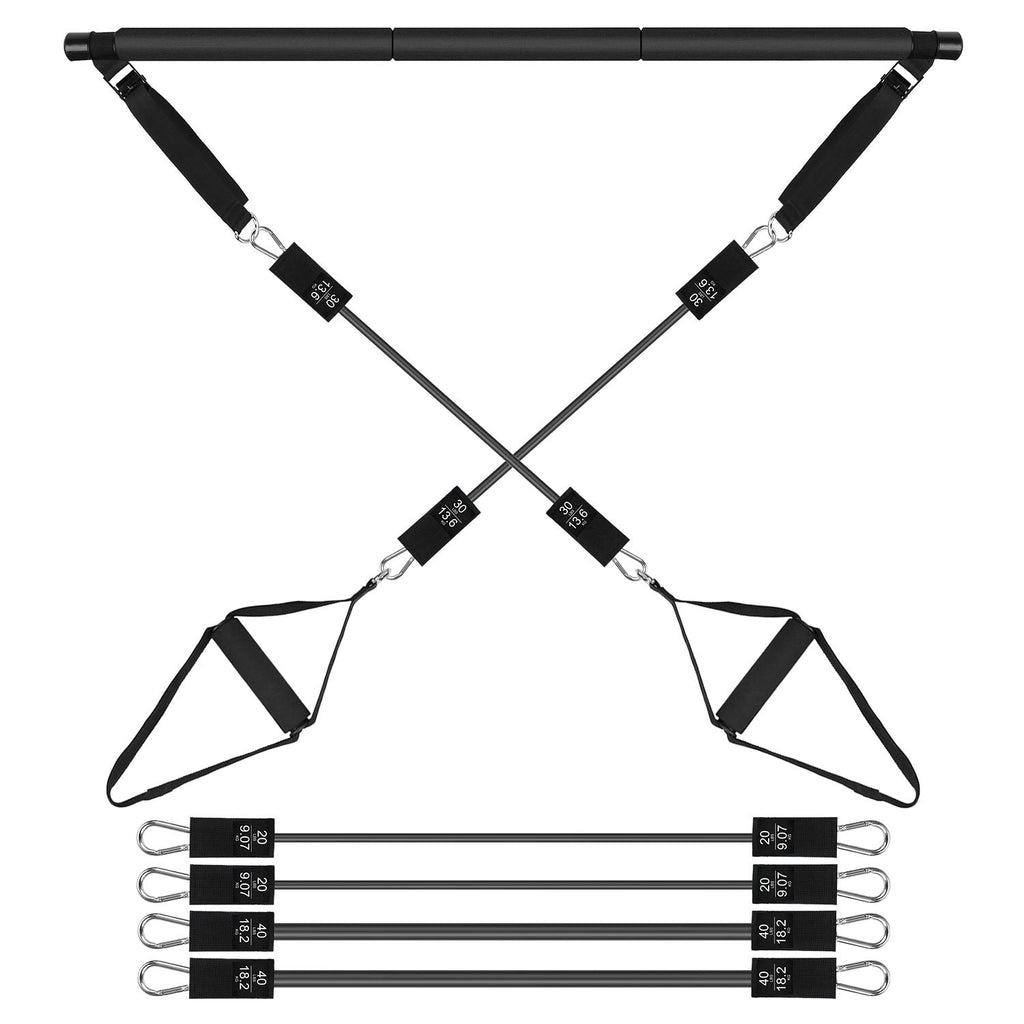 Pilates Bar Kit with 180LBS Resistance Bands Multifunctional Pilates Yoga Toning Bar Full Body Exercise Equipment Set for Beginners Intermediates Prof