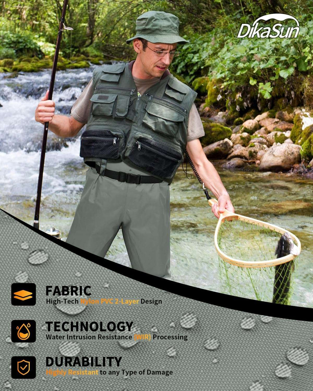 DikaSun Chest Waders with Boots — Lightweight Bootfoot Waders for Men & Women, Duck Hunting & Fly Fishing (US Sizes, Grey))