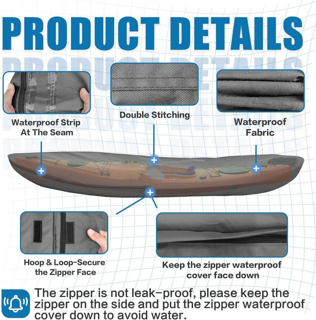 600D Kayak Cover: Upgraded Zipper Closure Waterproof Canoe Outdoor Storage Bag, Heavy Duty UV Protection Dust Paddle Board Cover for Fishing Boat