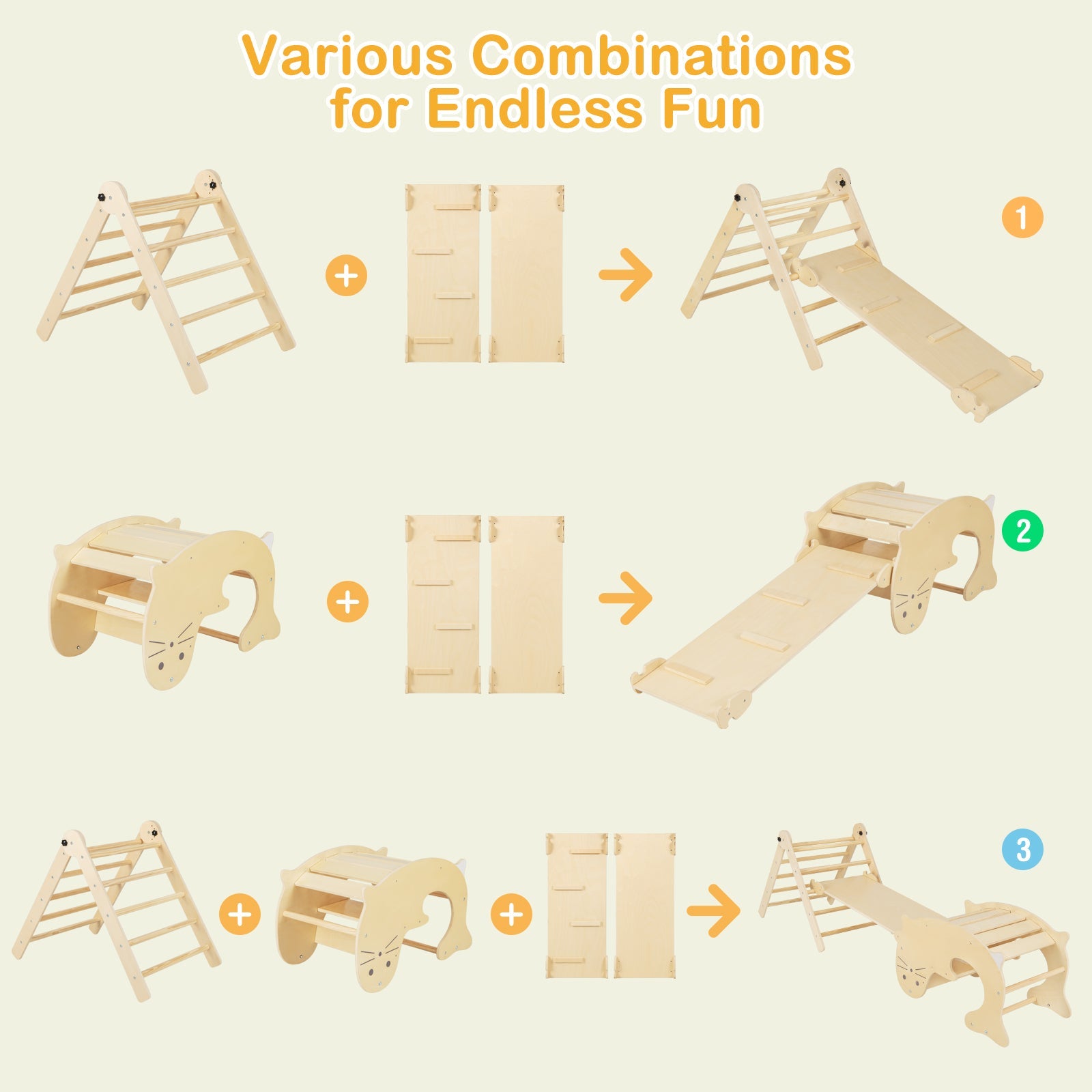 7-in-1 Indoor Climbing Toys for Toddlers with Reversible Ramp-Natural
