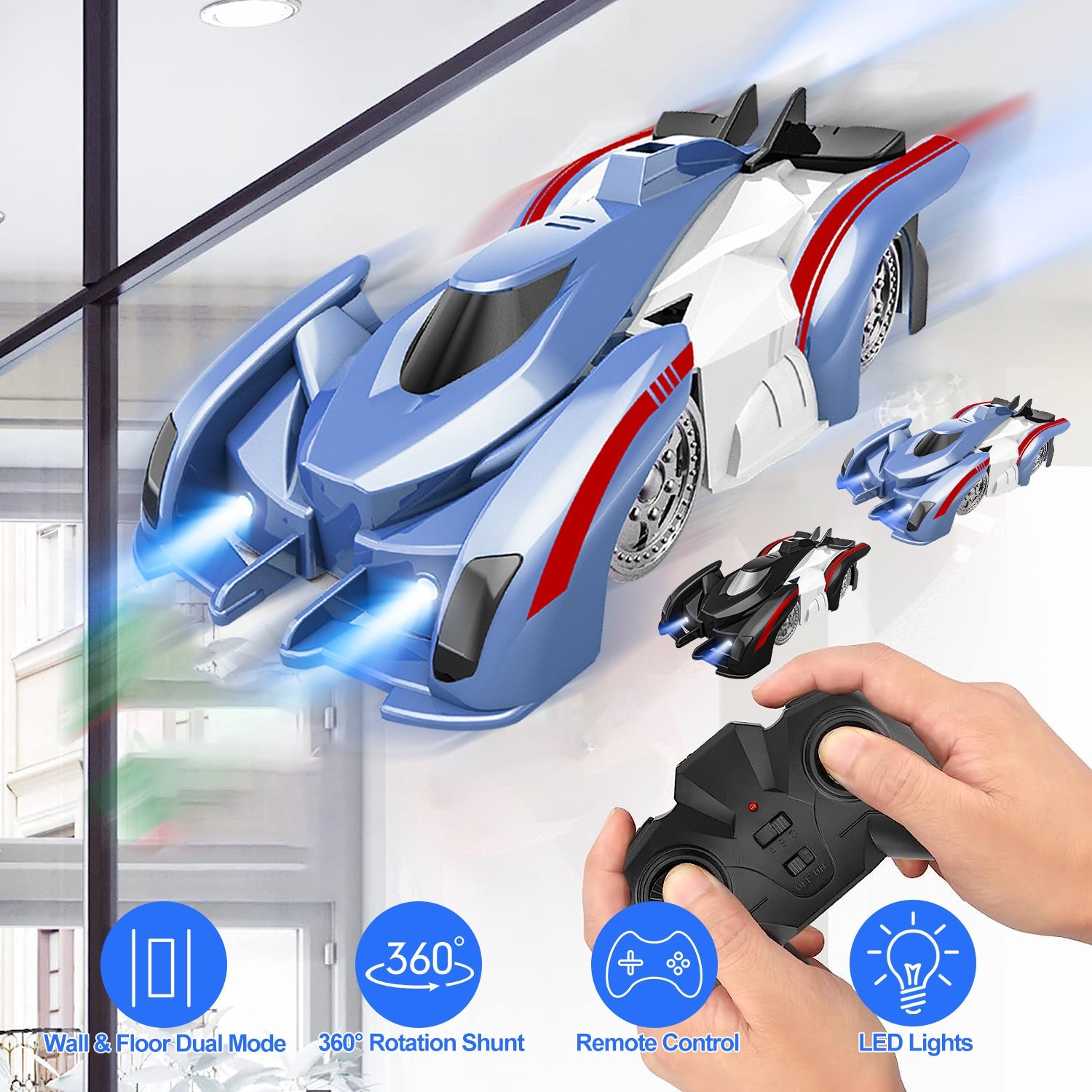 Electric Wall Climbing Car Toy 360¡ Rotating Shunt Car Remote Control Dual Mode RC Car Rechargeable Toy Car with Headlights Taillights Birthday Christ