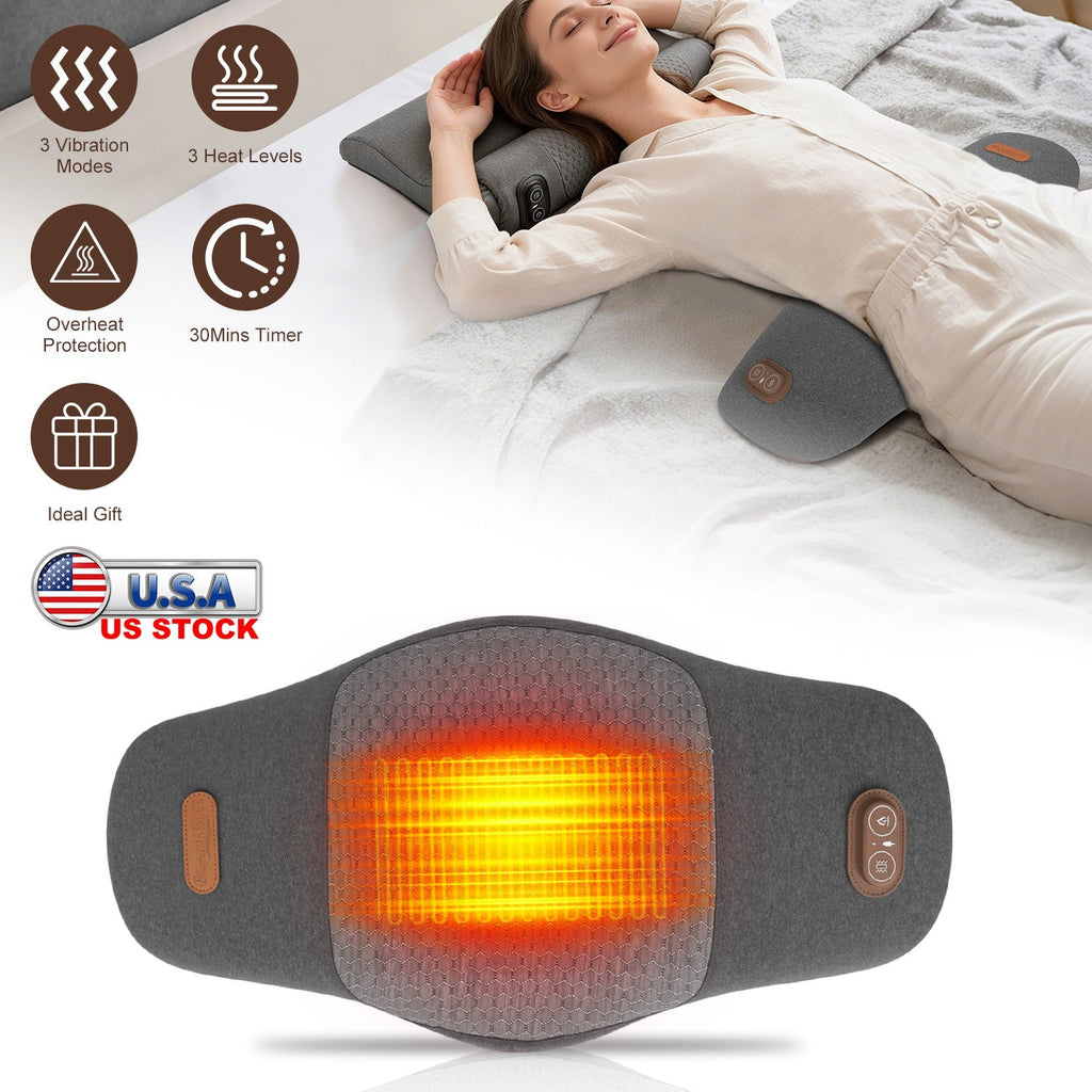 2 In 1 Electric Lumbar Massager Support Pillow Memory Foam Lower Back Massager with Heat Vibration Adapter for Pain Relief