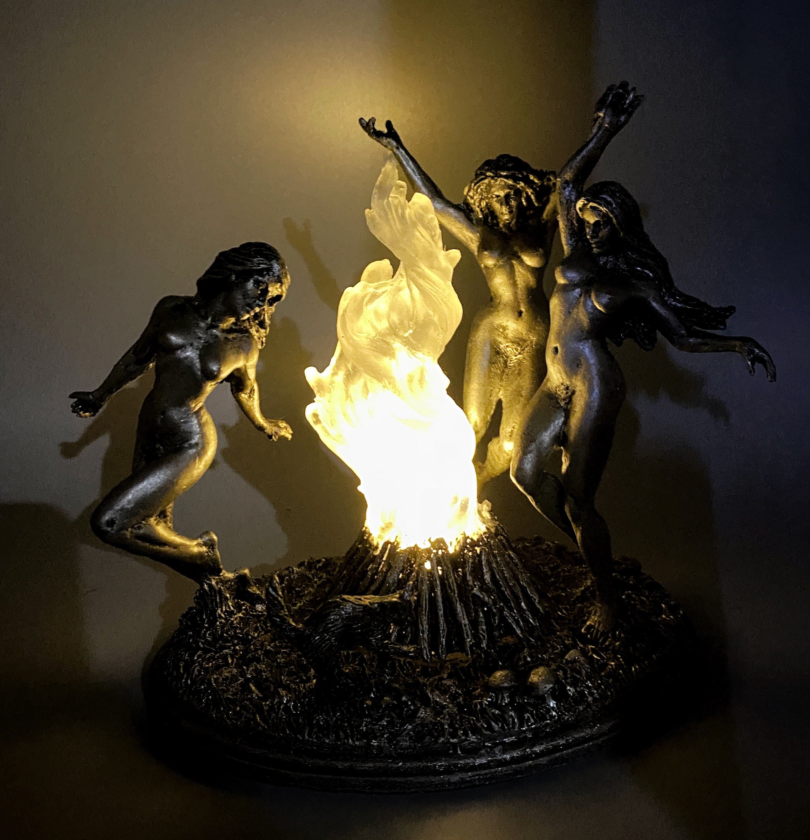Witch’s Sabbath Statue, Hand Painted Resin Sculpture with LED Tea Light | Pagan Folklore Figurine | Witchy Art for Gothic Home Decor
