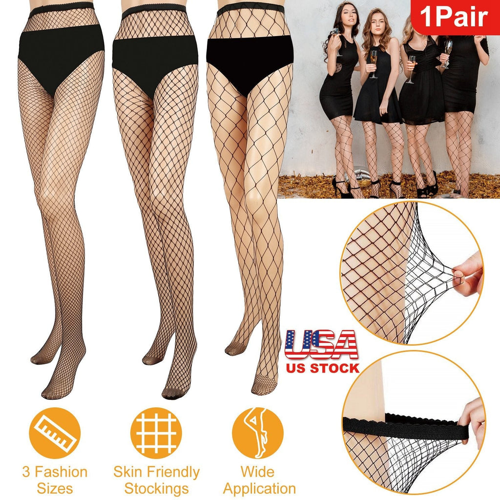 Women Fishnet Tights Sexy High Waist Fishnet Pantyhose Stretchy Mesh Hollow Out Tights Stockings w/ Small Medium Large Hole Choices
