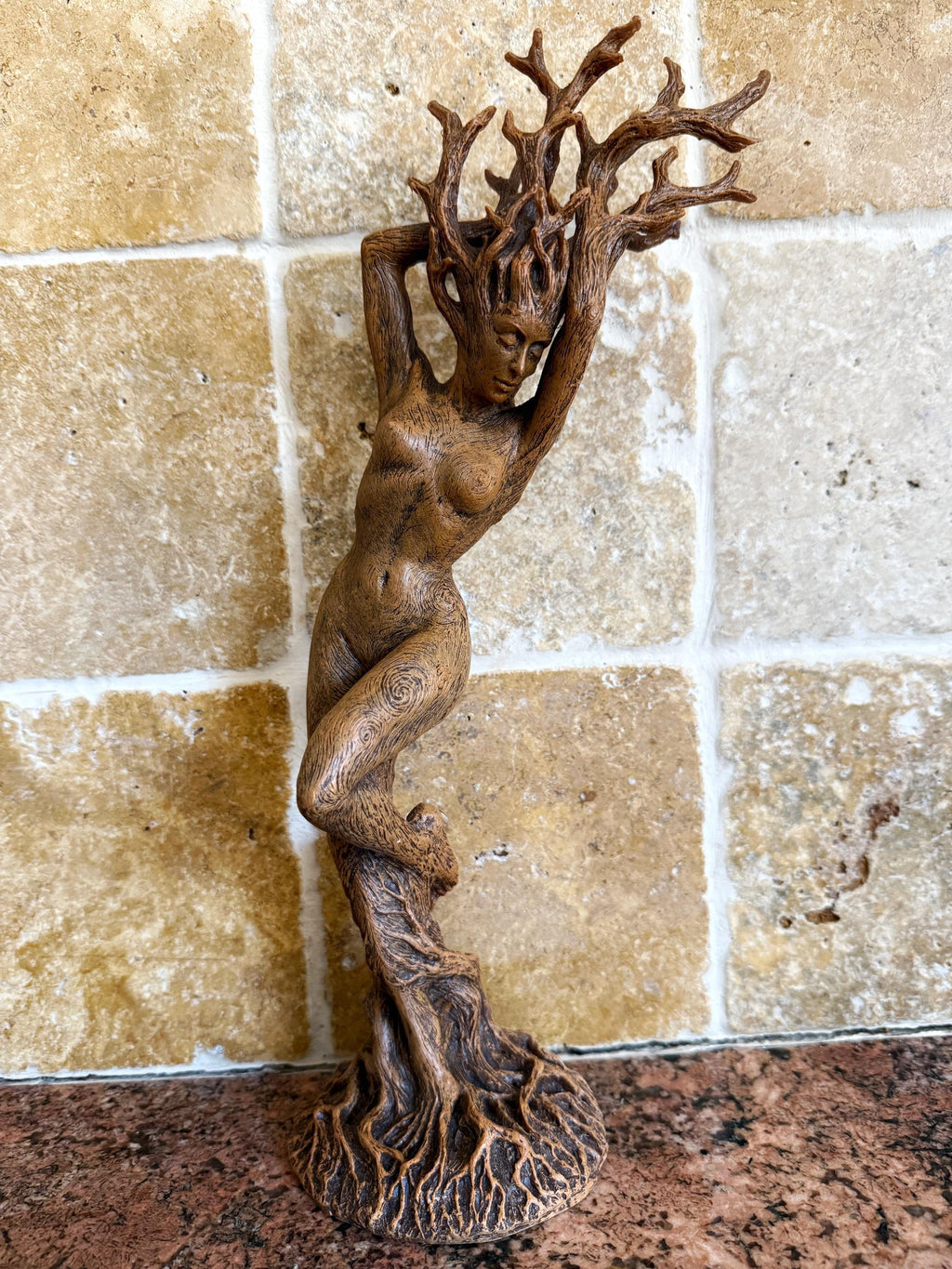 Dryad Statue, Hand Painted Resin Sculpture | Mythical Forest Creature Figurine |14” Woodland Goddess Altar Statue for Fantasy Art Decor