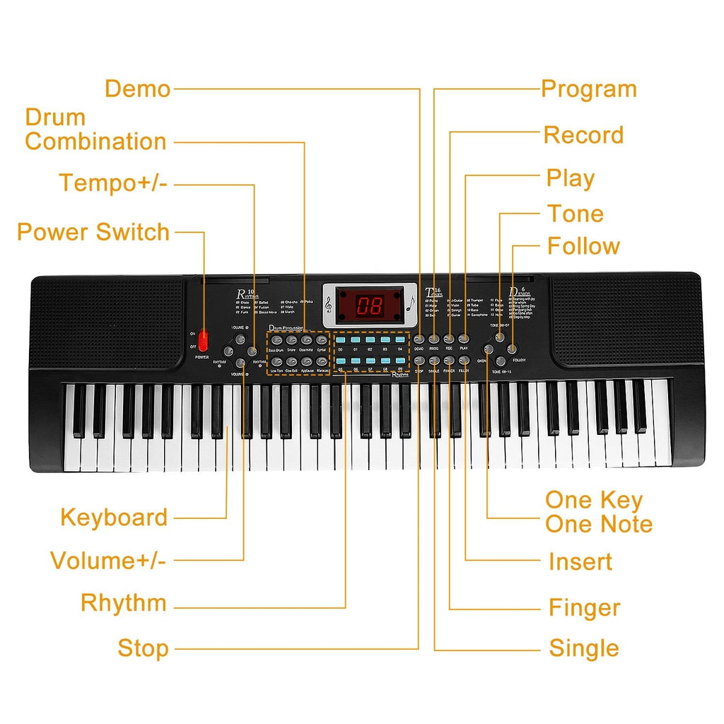 61 Keys Digital Music Electronic Keyboard Electric Musical Piano Instrument Kids Learning Keyboard w/ Stand Microphone For Beginners