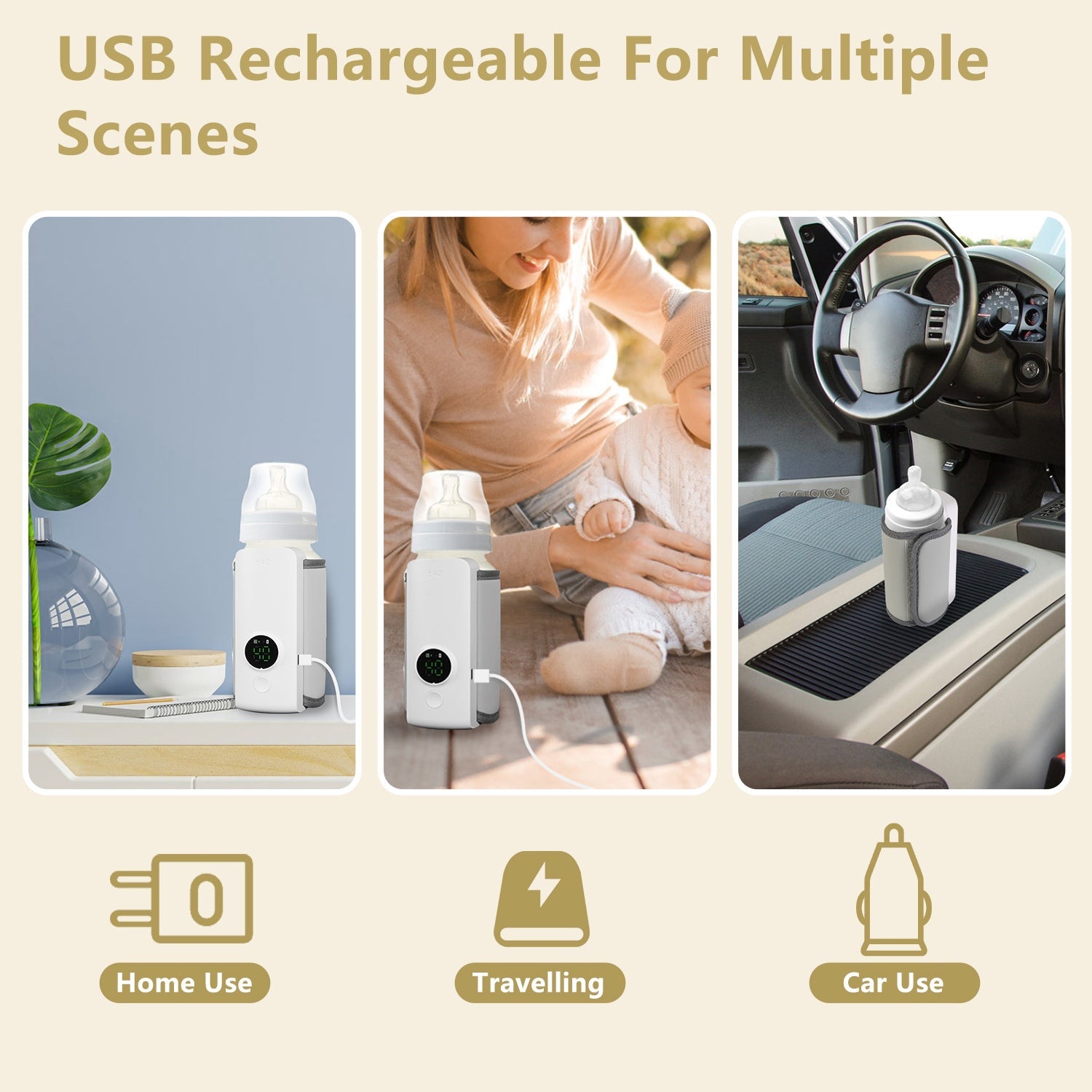 Portable Bottle Warmer On The Go Baby Milk Warmer Milk Formula Warmer for Travel with 6 Heating Levels USB Rechargeable Keep Milk Warm for 5 Hours