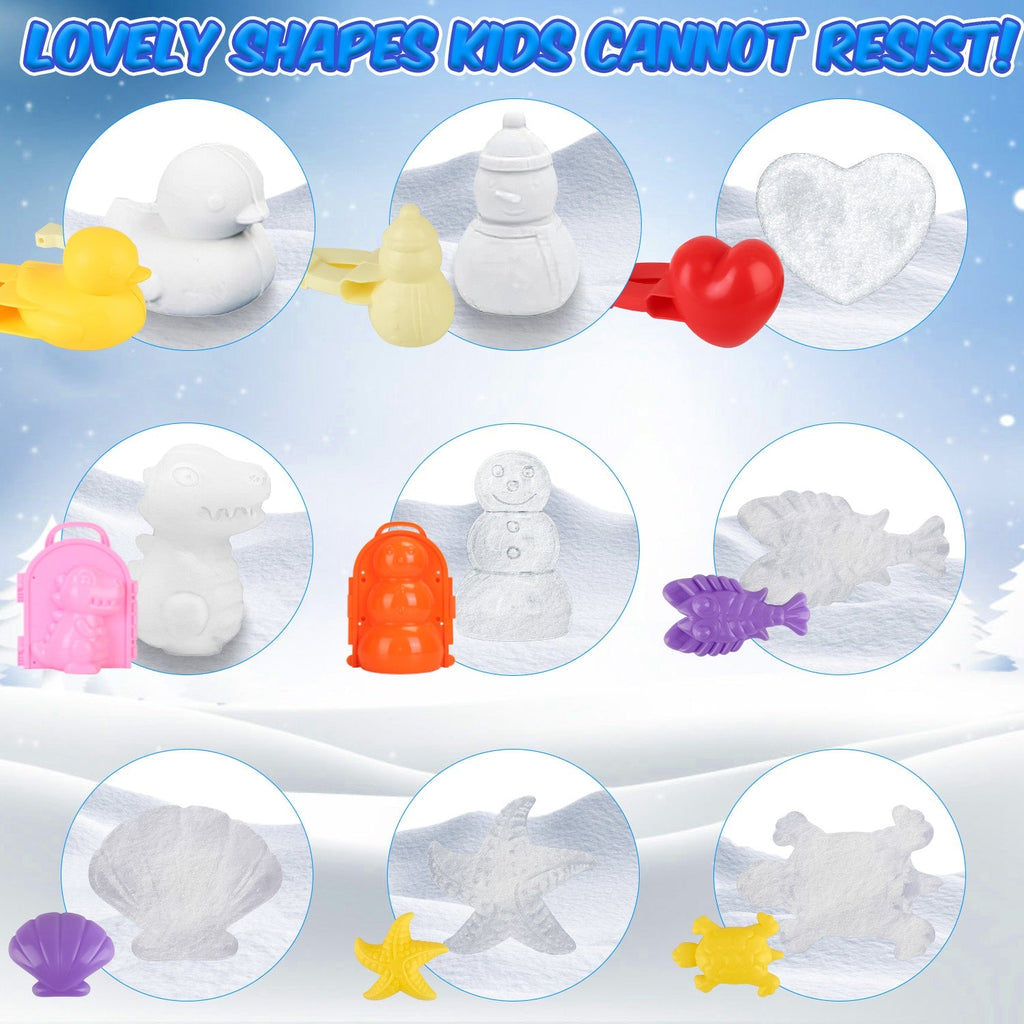 15Pcs Winter Snowball Tool Kit Kids Snow Molds Outdoor Snow Beach Toys for Kids Toddlers Adults Snowman Snowflake Duck Dinosaur