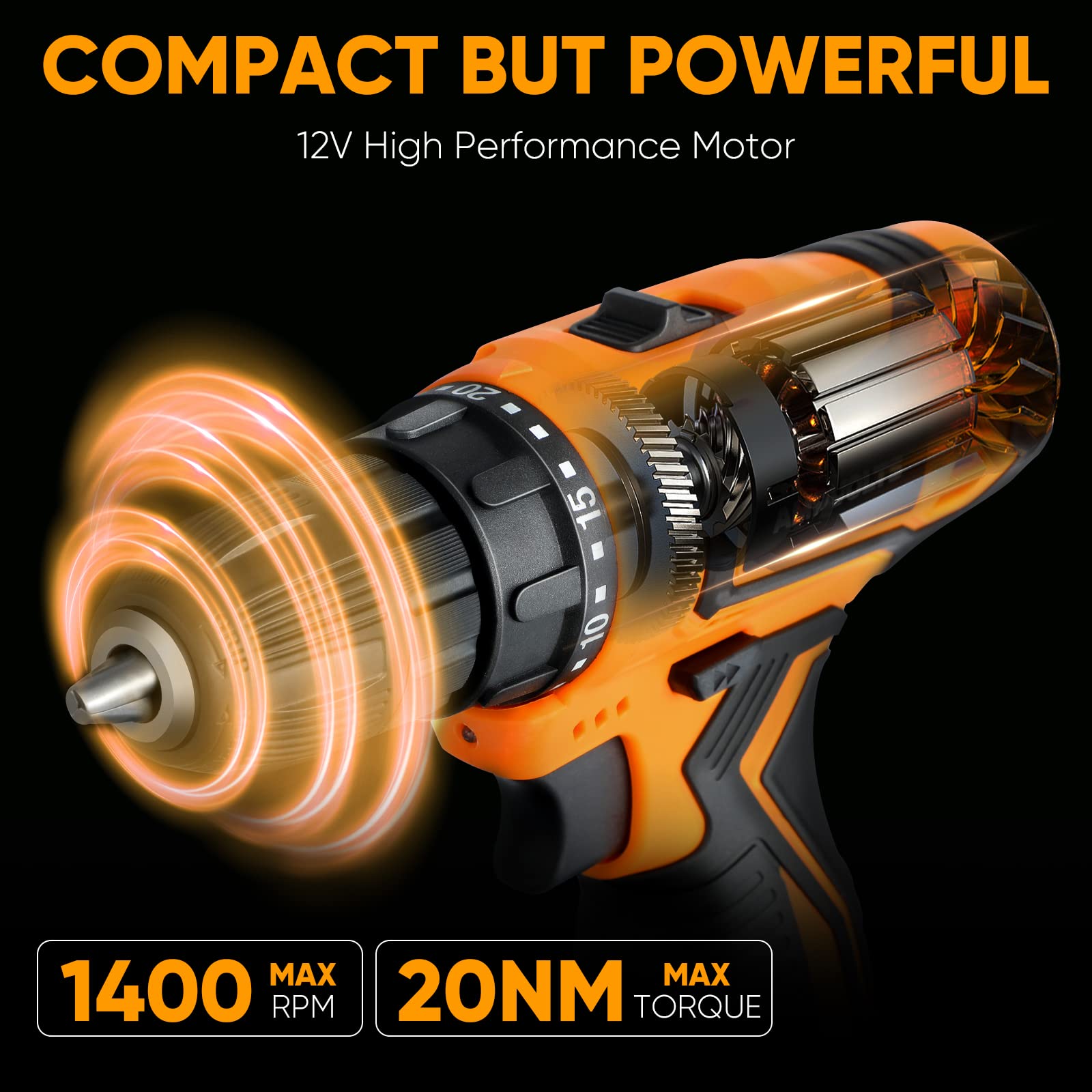 Cordless Drill Set, 12V Max Lithium-Ion, 24-Piece Accessories
