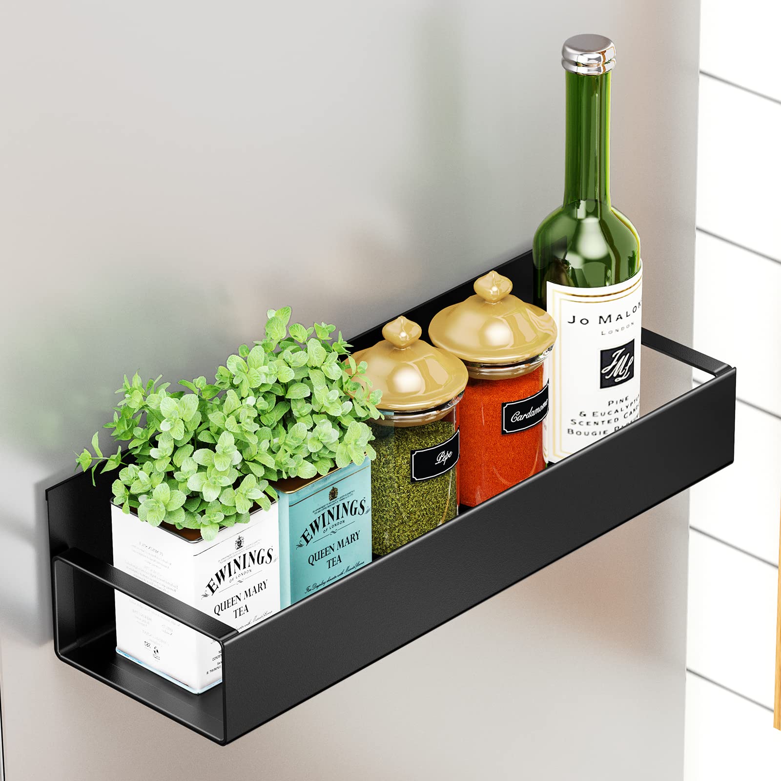 4 Pack Moveable Fridge Magnetic Spice Racks, Metal - Black