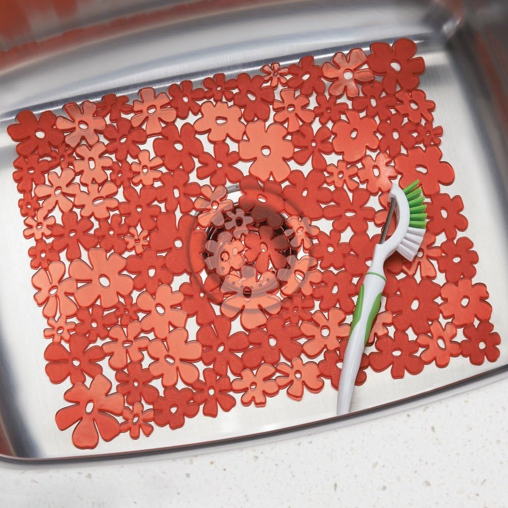 iDesign Blumz Floral Red Flexible Plastic Large Sink Protector Mat