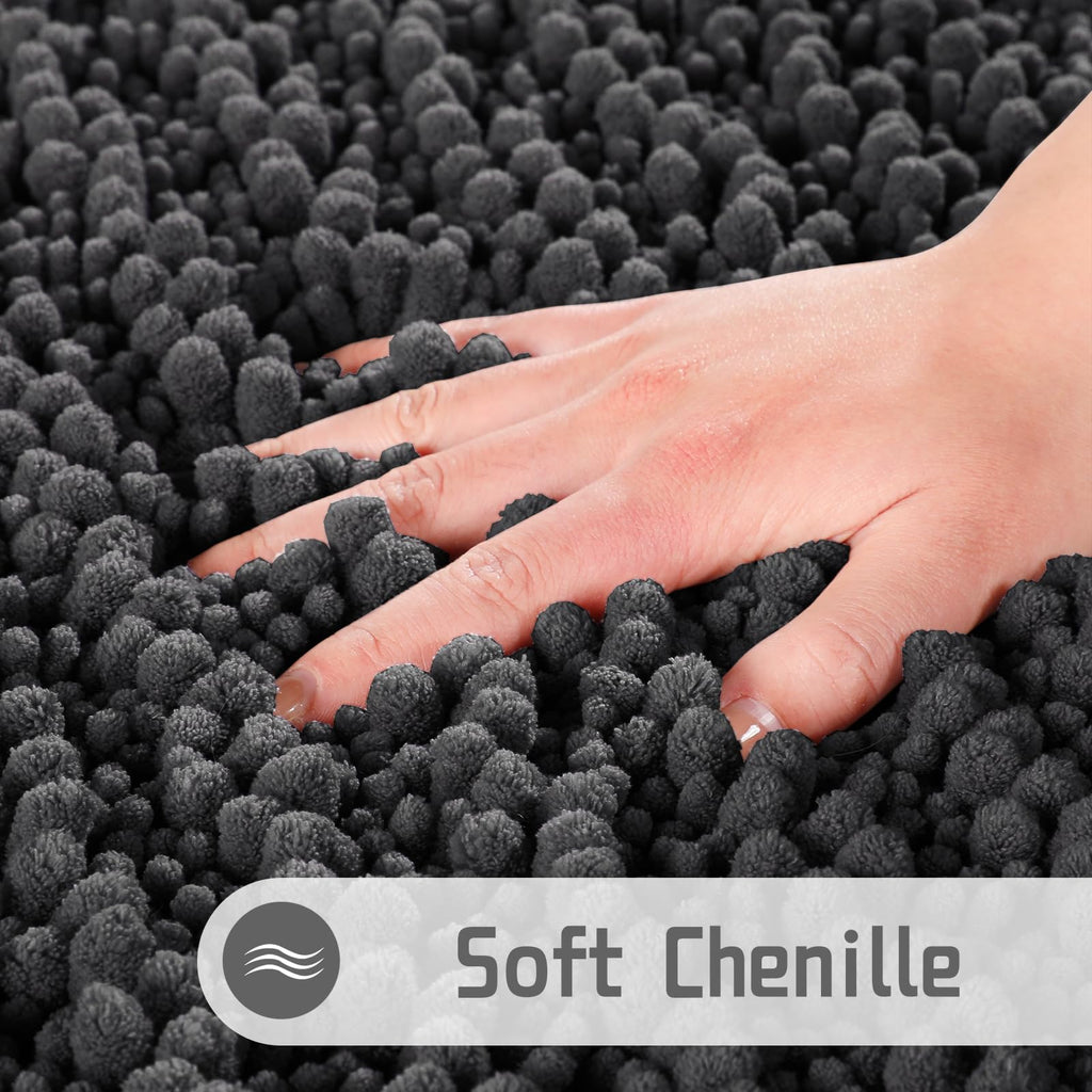 Chenille Bath Mat, 55"x24", Dark Gray