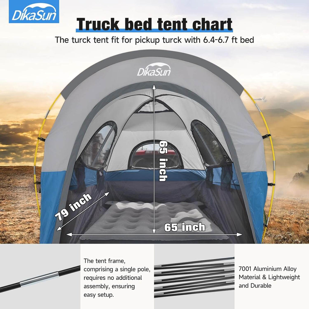 5.5-6.7ft Pickup Truck Bed Tent with Awining,Blue