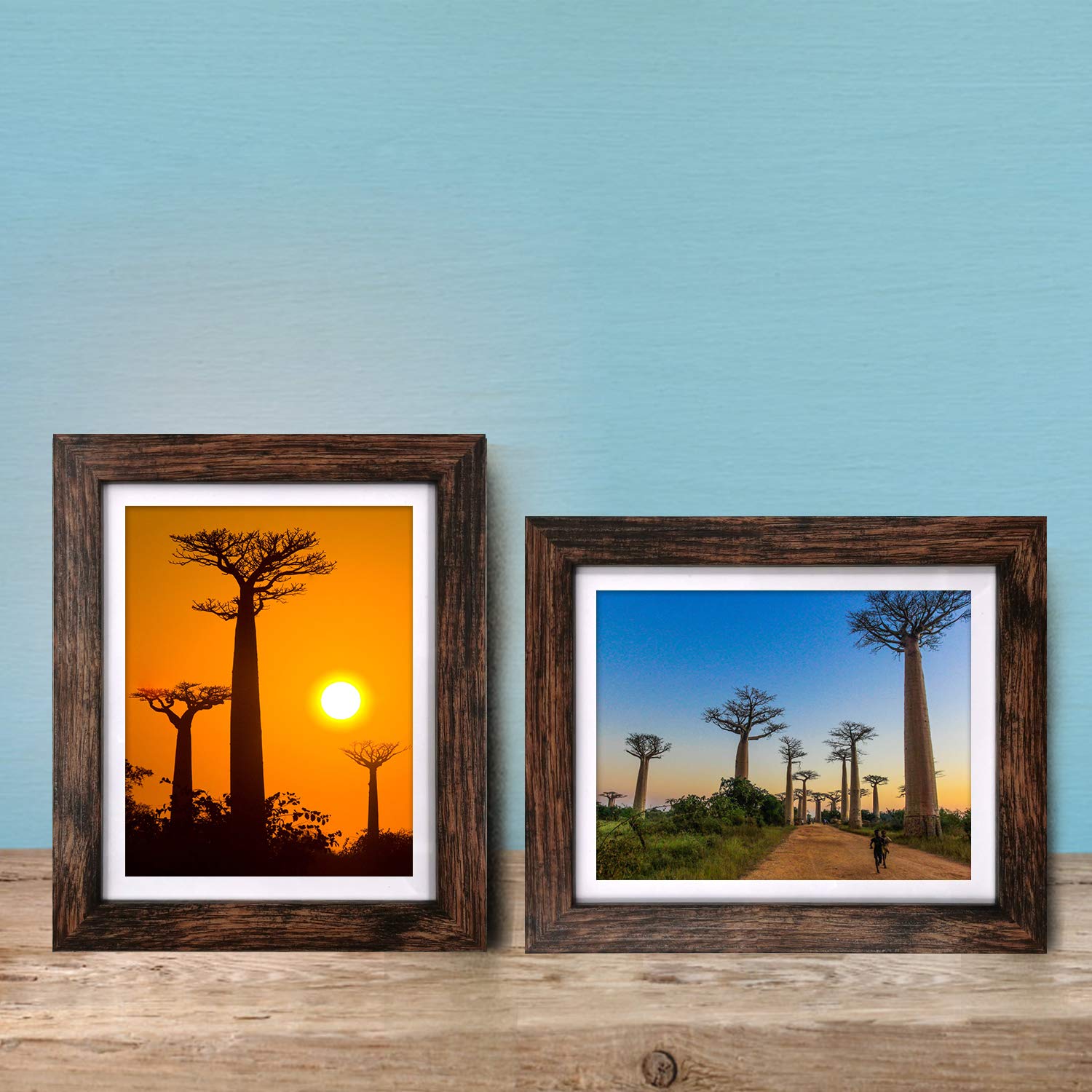 SESEAT 8x10 Picture Frames Rustic Brown with Mat Photo Frames 4 Pack