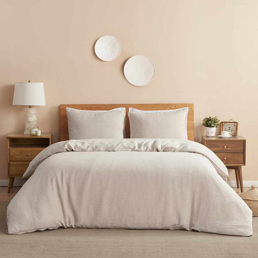 DAPU 100% Linen Duvet Cover Set 3PCs, Pure Natural French Flax Linen King Size