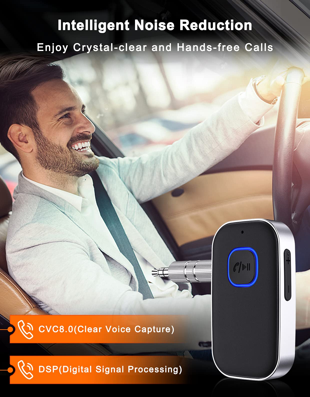 Bluetooth Receiver for Car, Noise Cancelling 3.5mm AUX Bluetooth Car Adapter