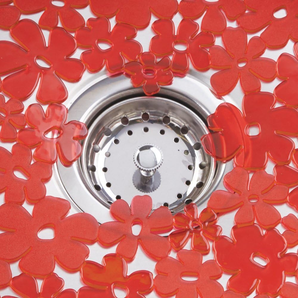 iDesign Blumz Floral Red Flexible Plastic Large Sink Protector Mat