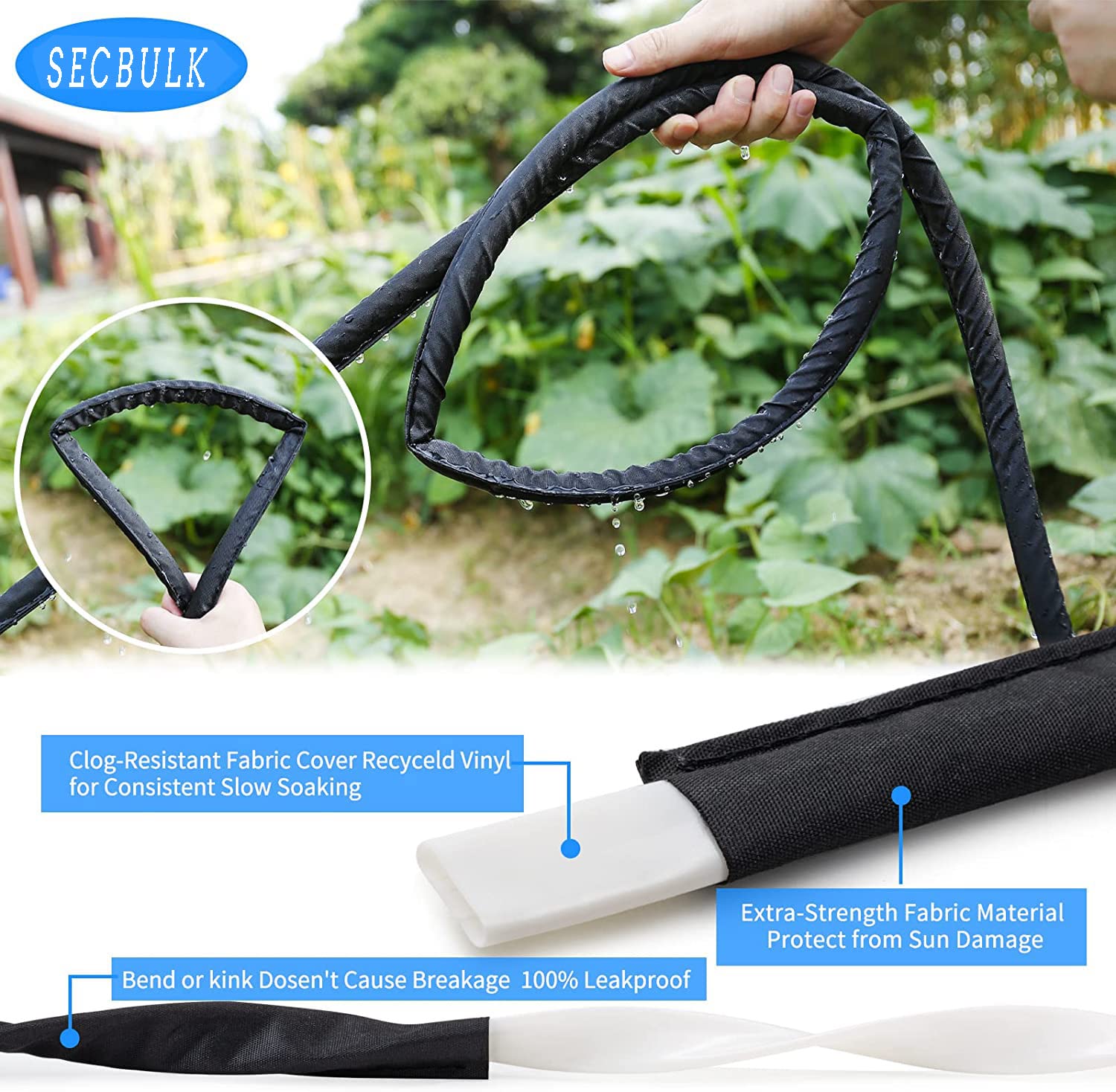 2024 Flat Soaker Hose 100 ft for Garden, 100' (50ft x 2) Linkable Drip Hose Diy