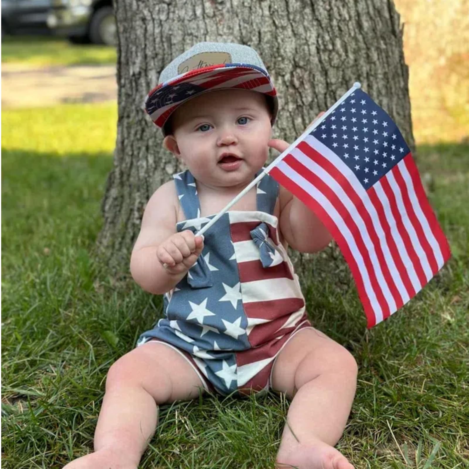 July 4th Infant Outfit Stars Stripes Romper Independence Day Overalls 6-12 Months