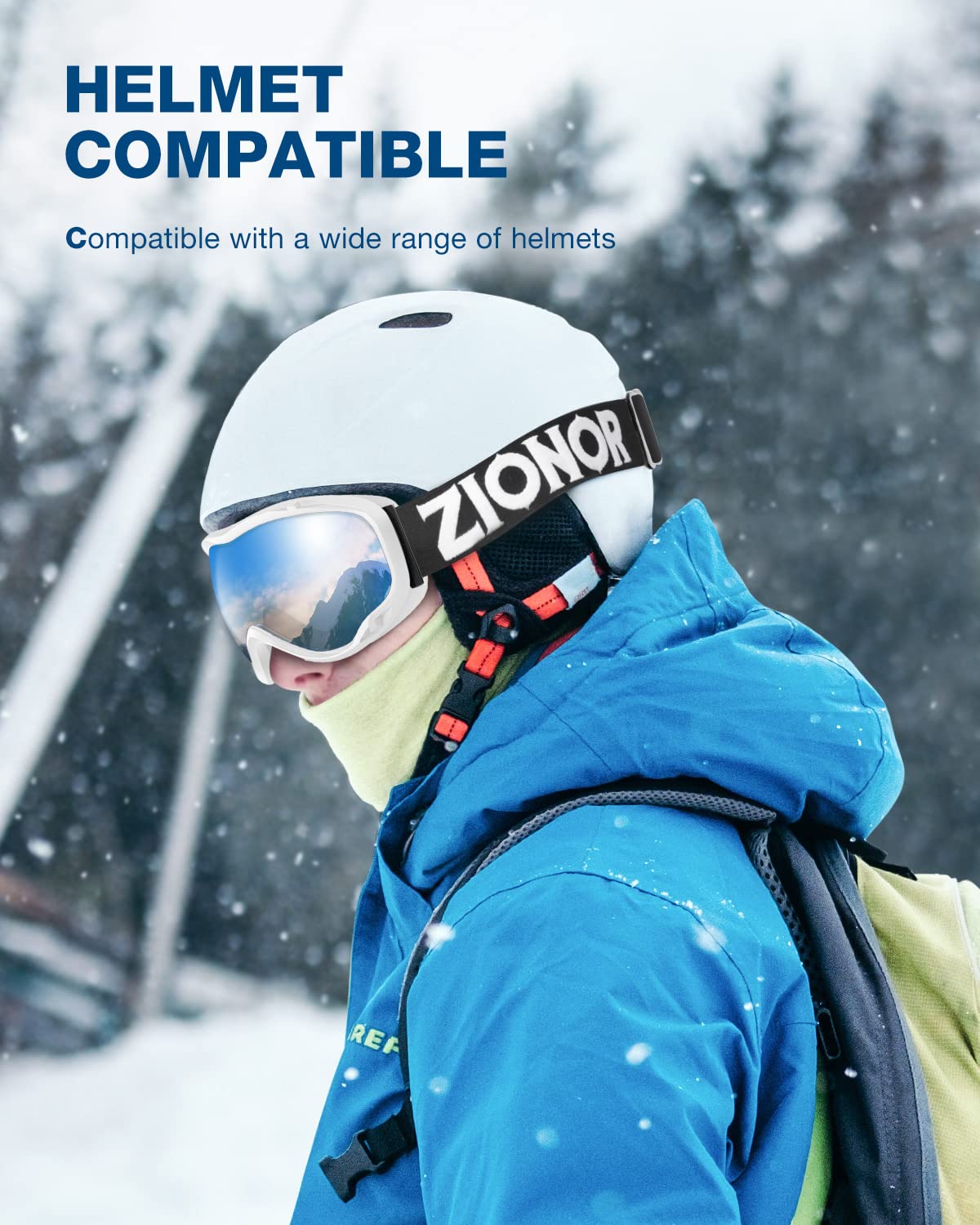 ZIONOR Lagopus Ski Snowboard Goggles UV Protection Anti fog Snow Goggles for Men Women Adult Youth VLT 8.6% White Frame Silver Lens