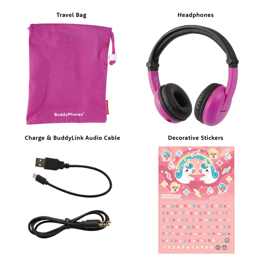 Volume Limiting Bluetooth BuddyPhones, PlayTime - Pink Ages 3-7