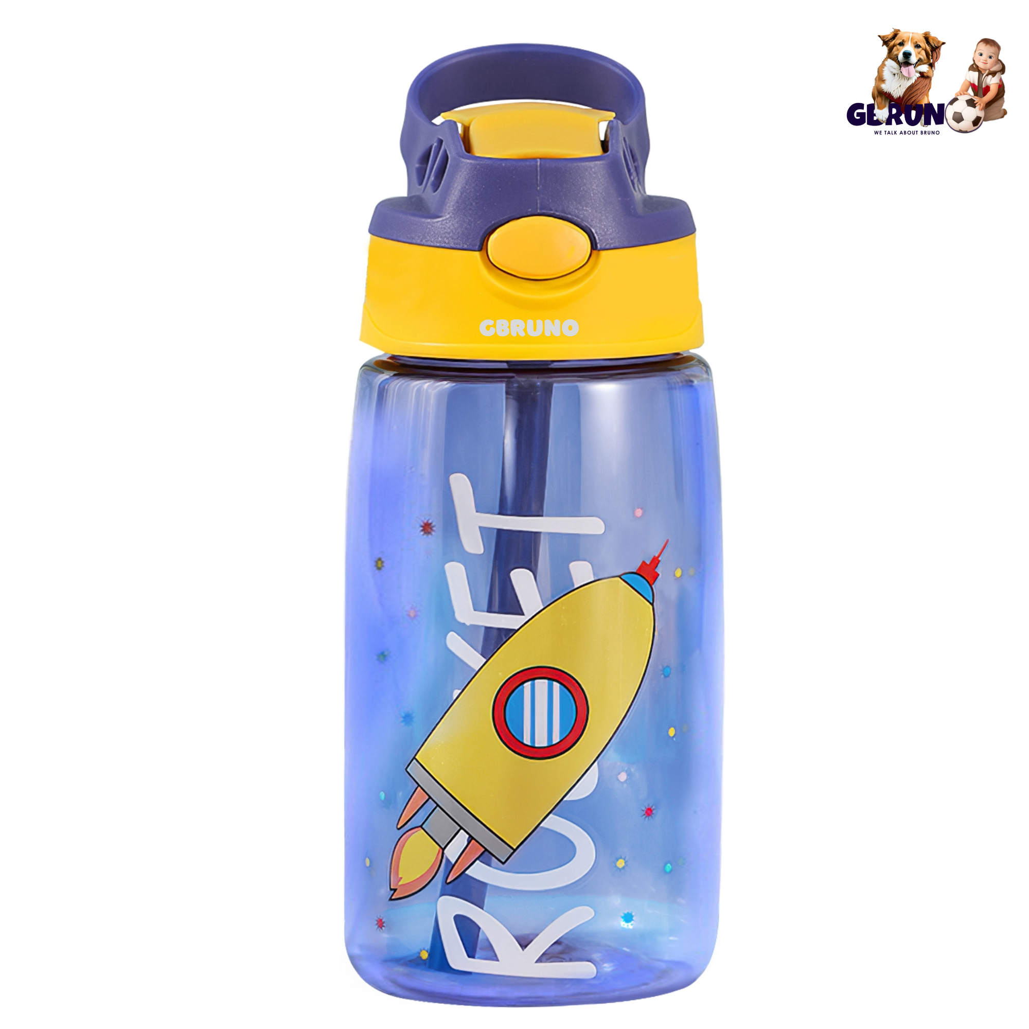 16.2Oz Leak-proof Kids Water Bottle with Straw Push Button Sport Water Bottle for Kids Crab Ship Jellyfish Rocket