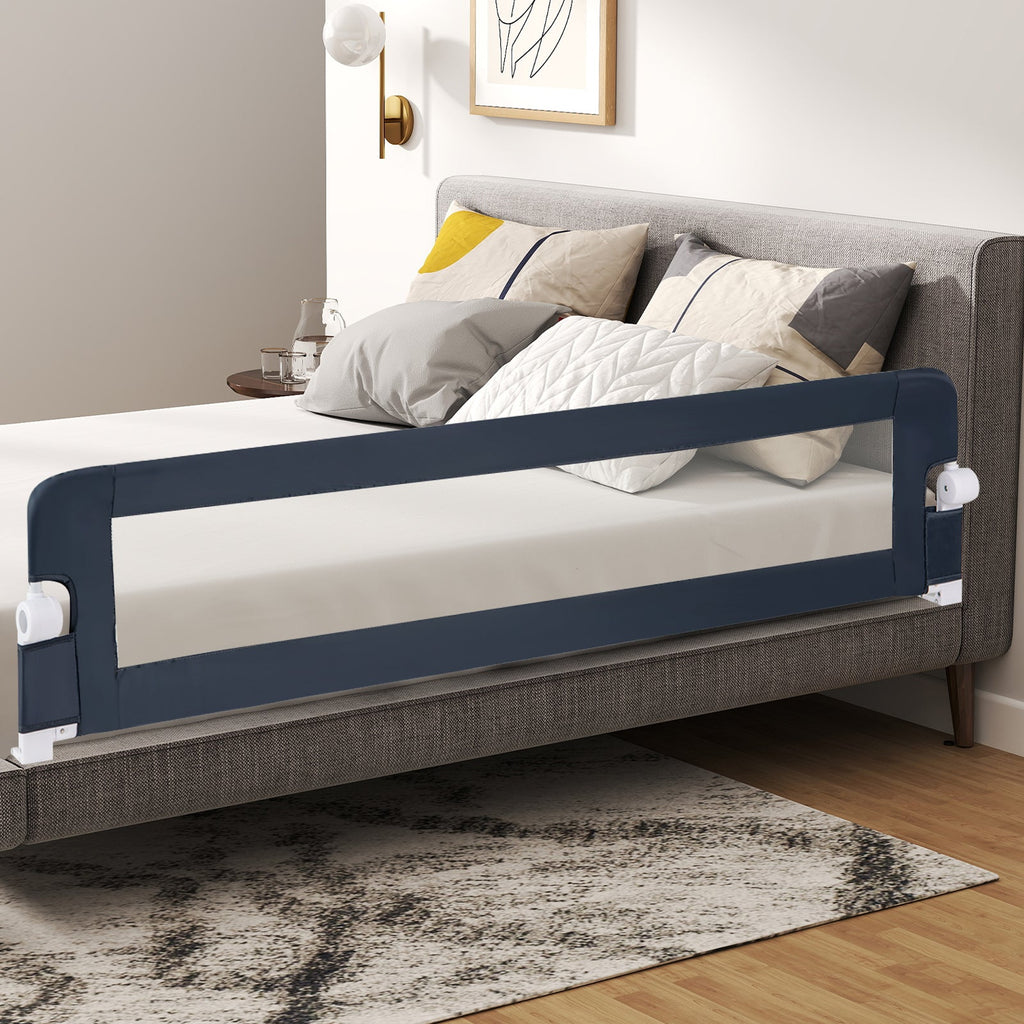 71-Inch Foldable Bed Rail Swing Down Baby Bed Guard Rail with Adjustable Safety Strap-Blue