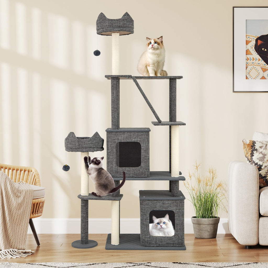 71 Inch Tall Cat Tree Multi-Level Large Cat Tower with Scratching Posts-Grey