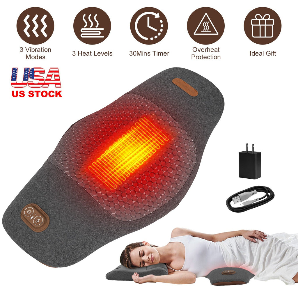 2 In 1 Electric Lumbar Massager Support Pillow Memory Foam Lower Back Massager with Heat Vibration Adapter for Pain Relief