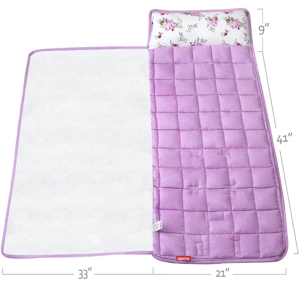Toddler Nap Mat for Girls Floral with Pillow and Fleece Blanket, Lightweight