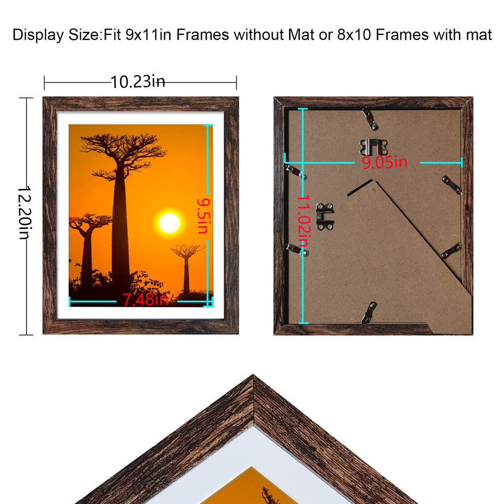 SESEAT 8x10 Picture Frames Rustic Brown with Mat Photo Frames 4 Pack