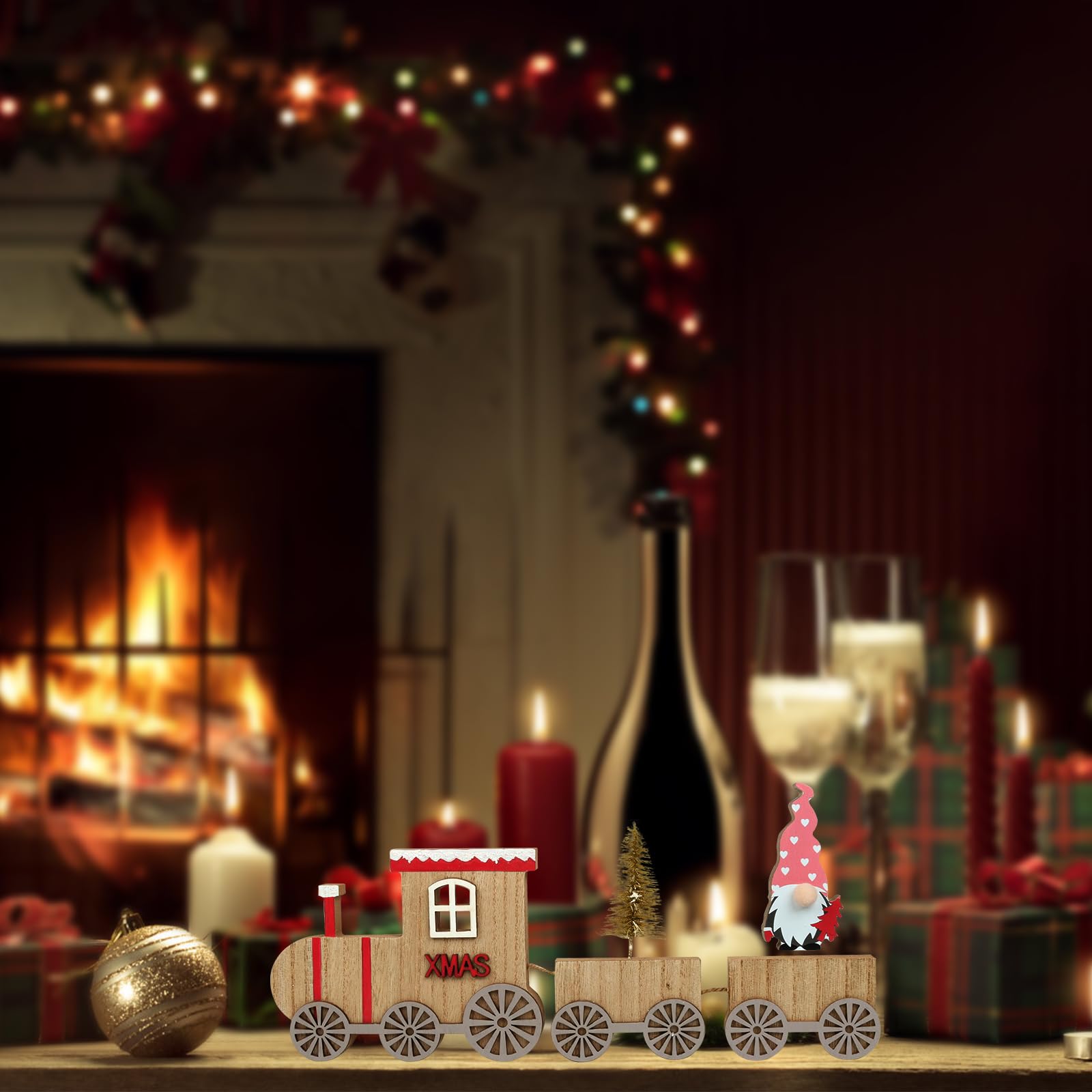 Wooden Christmas Table Train for Coffee Table, Shelf, or Mantel - Indoor Decor