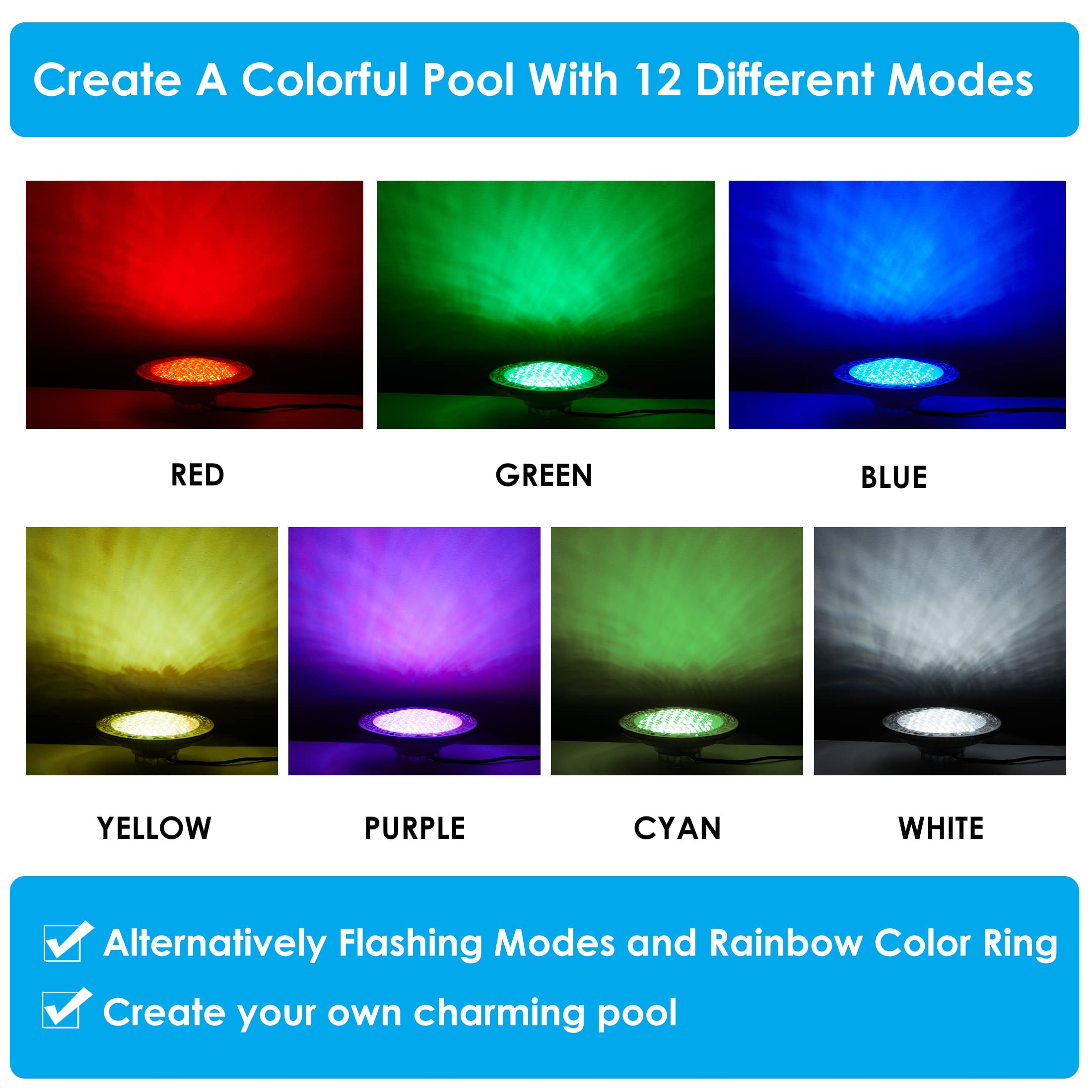 HQUA PN01DC 120V AC LED RGBW Color Change Inground Pool Light, 10" 35W 3000lm