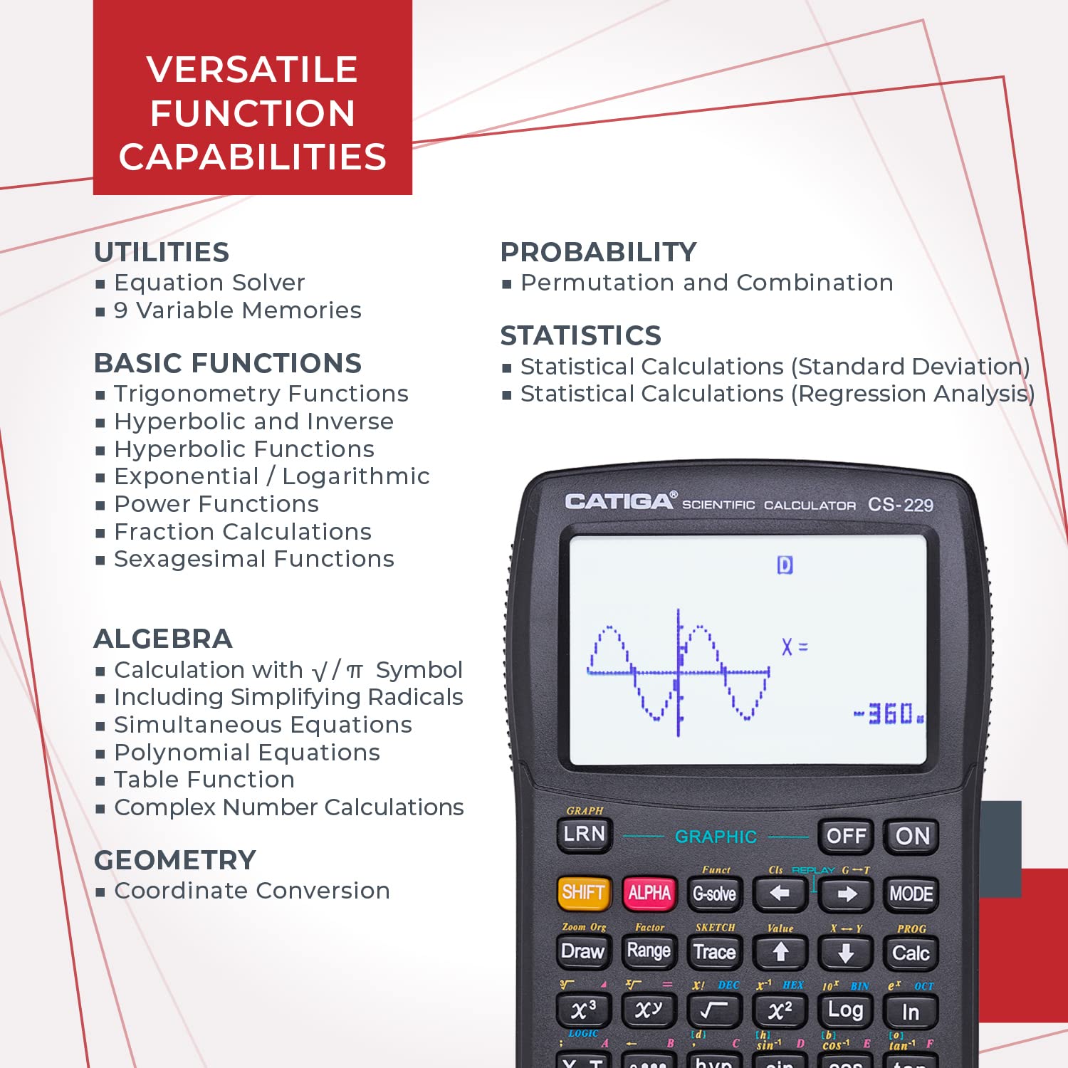 CS-229 Scientific Calculator w/ Graphics - Multiple Modes, Beginner, Advanced