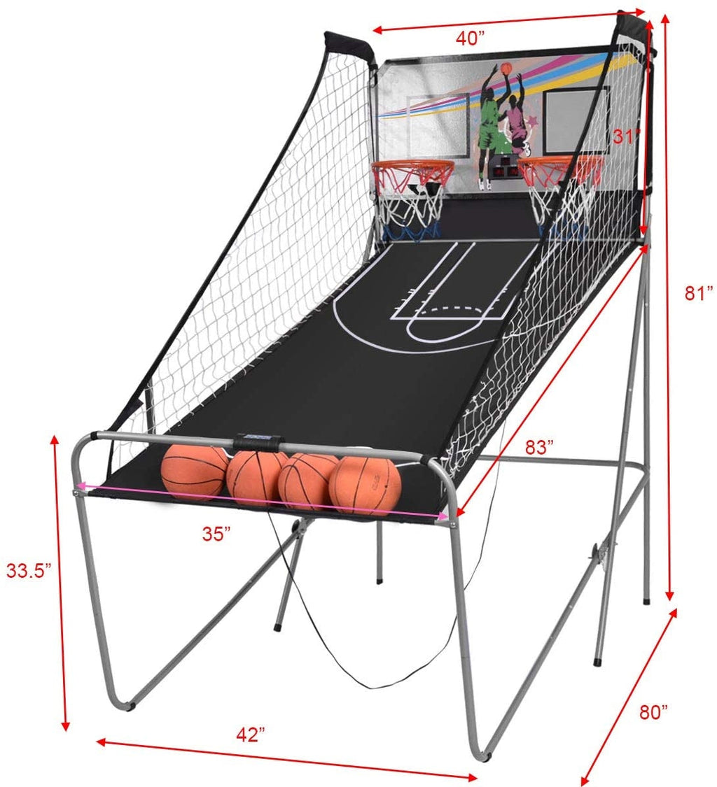 Foldable Double Electronic Basketball Game with 4 Balls Indoor-Gray