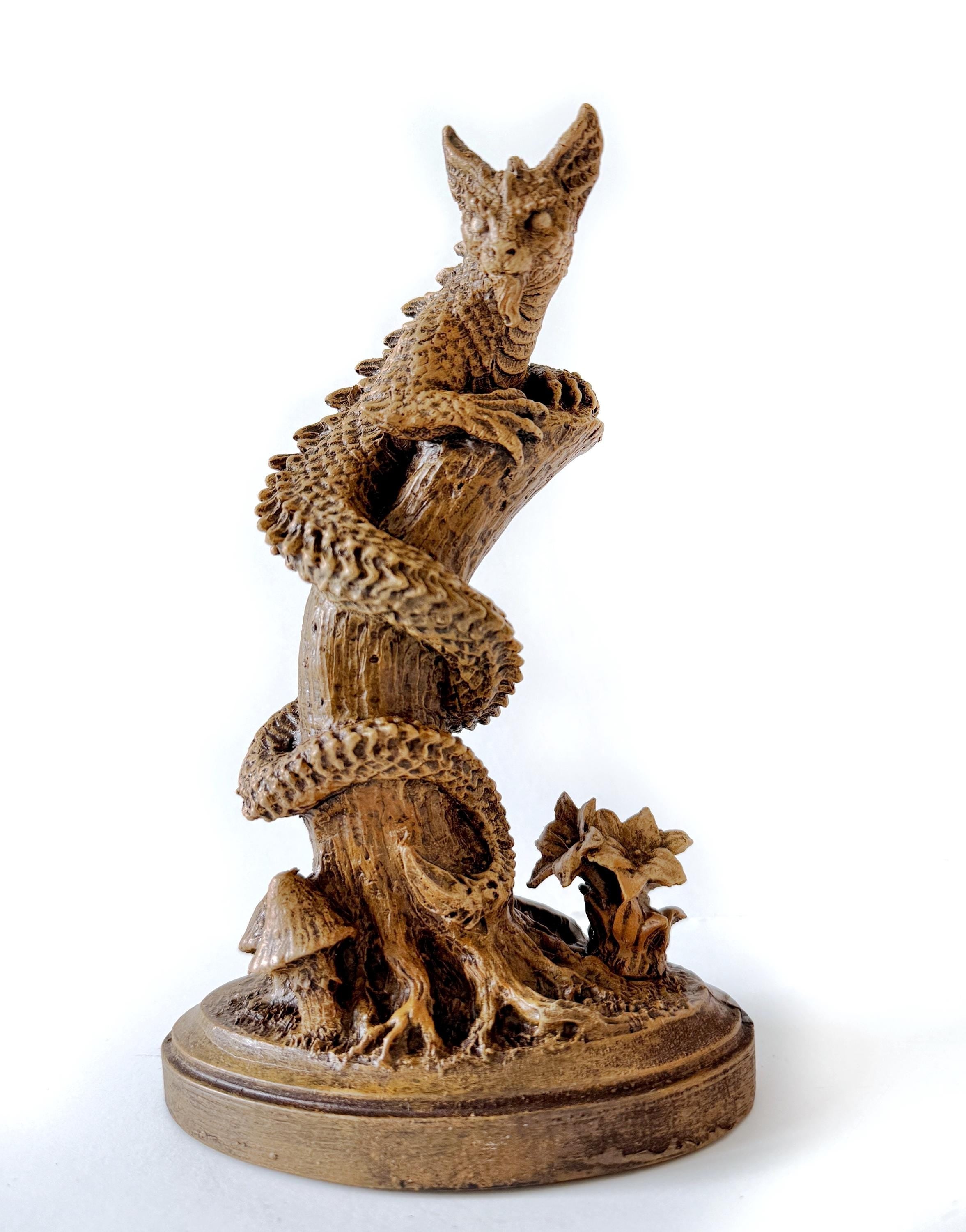 Tatzelwurm/ Dragon Cat Statue, Hand Painted Resin Sculpture | Mythical Creature Figurine | Unique Legendary Cat Figurine. Fantasy Art Decor