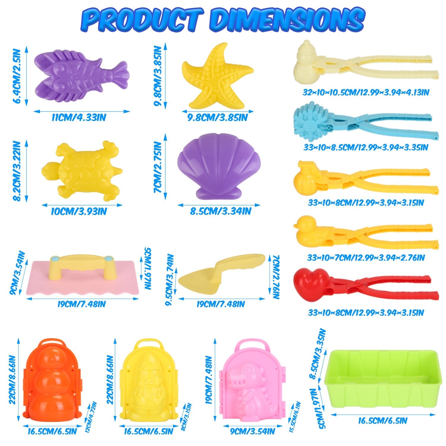 15Pcs Winter Snowball Tool Kit Kids Snow Molds Outdoor Snow Beach Toys for Kids Toddlers Adults Snowman Snowflake Duck Dinosaur