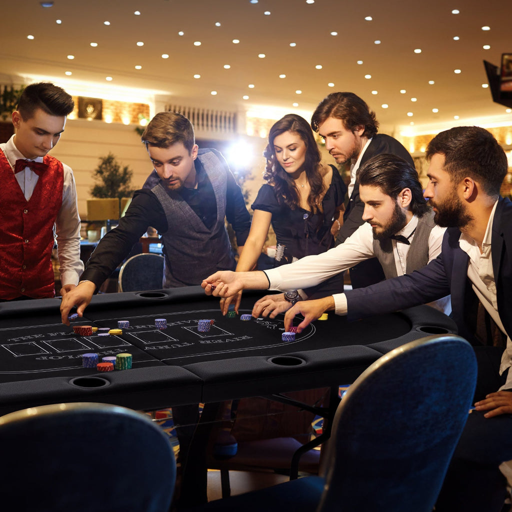 72 Inch Foldable Poker Table for 8 Players Portable Oval Card Board Game Table-Black