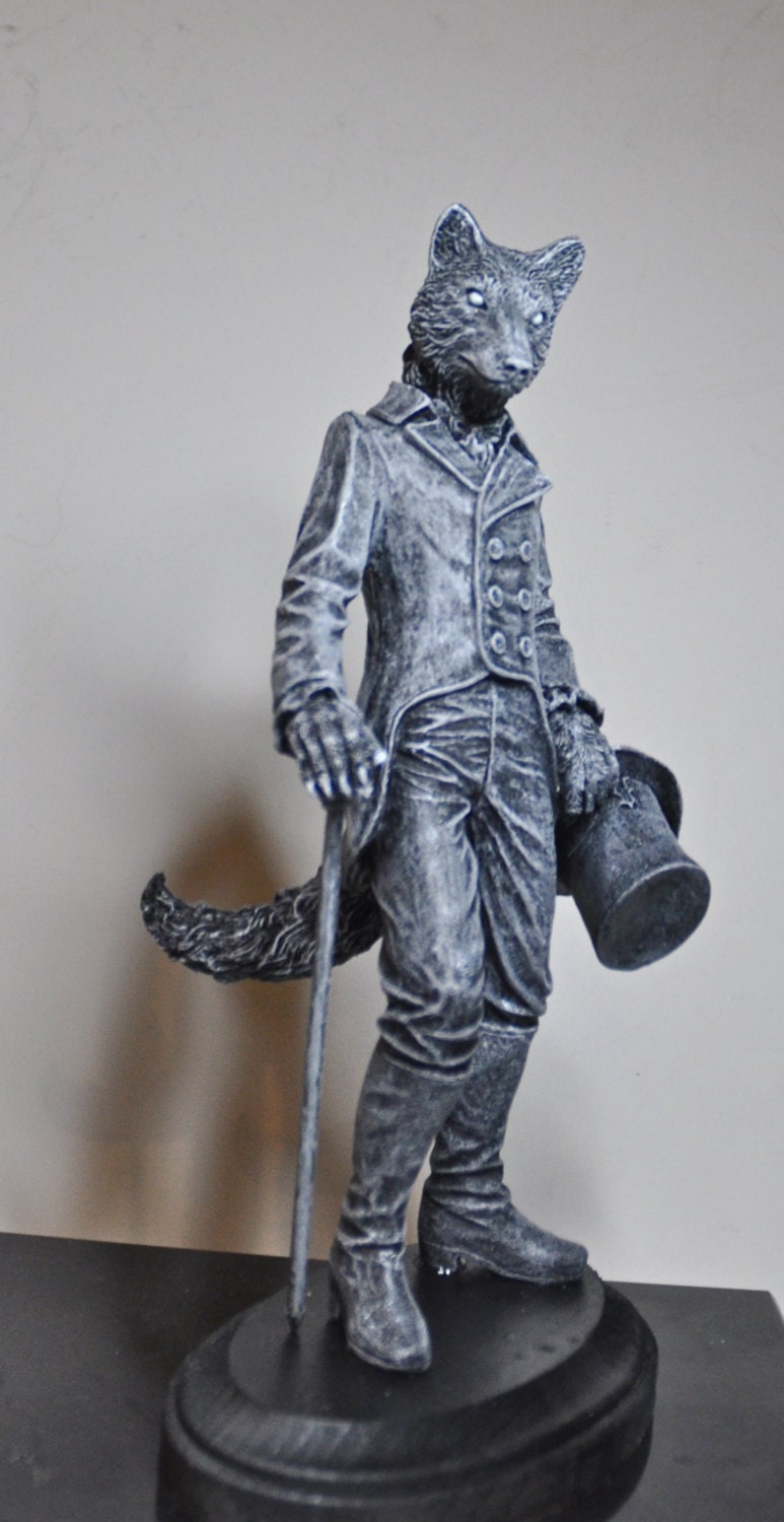 Gentleman Wolf Statue, Hand Painted Resin Sculpture | Mythical Creature Figurine | Unique Fairy Tale Werewolf Figurine. Fantasy Art Decor