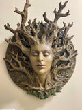 Dryad Bust, Life Sized Wall Plaque Resin Sculpture | Mythic Forest Creature Wall Art | Woodland Goddess Wall Plaque for Nature Lovers