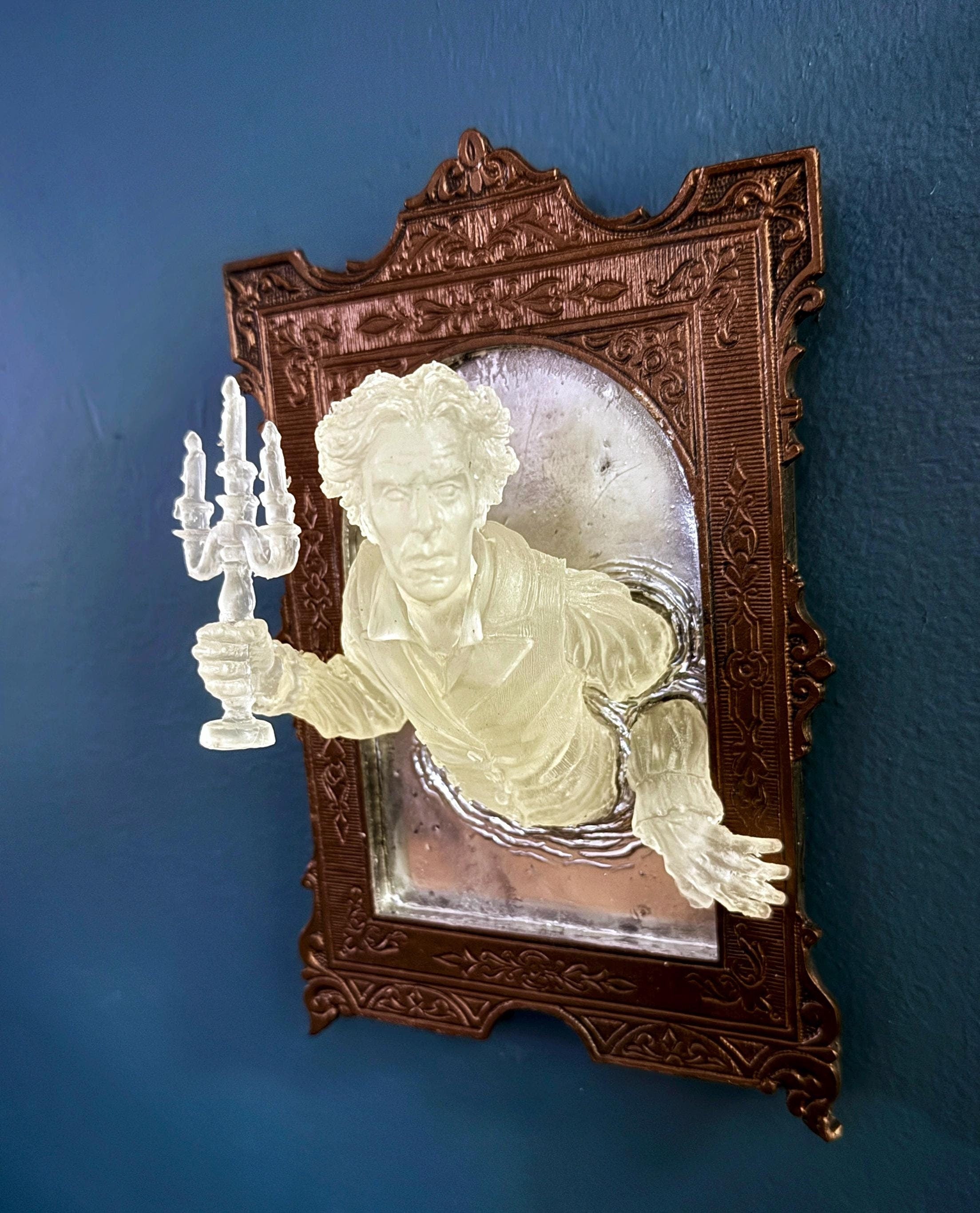 Gentleman Ghost in the Mirror Wall Plaque, Glow in the Dark Resin | Victorian Gothic Haunted Wall Art | for Halloween and Spooky Home Decor