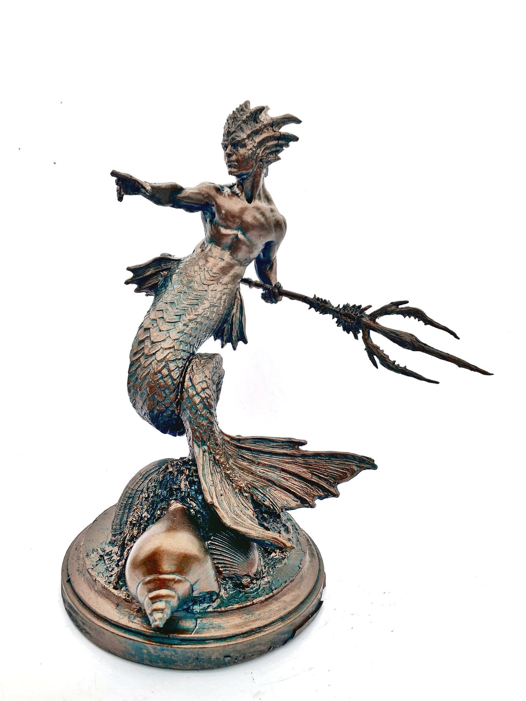Merman/ Triton Statue, Hand Painted Resin Sculpture | Mythical Creature Figurine | Unique Legendary Male Mermaid Figurine. Fantasy Art Decor