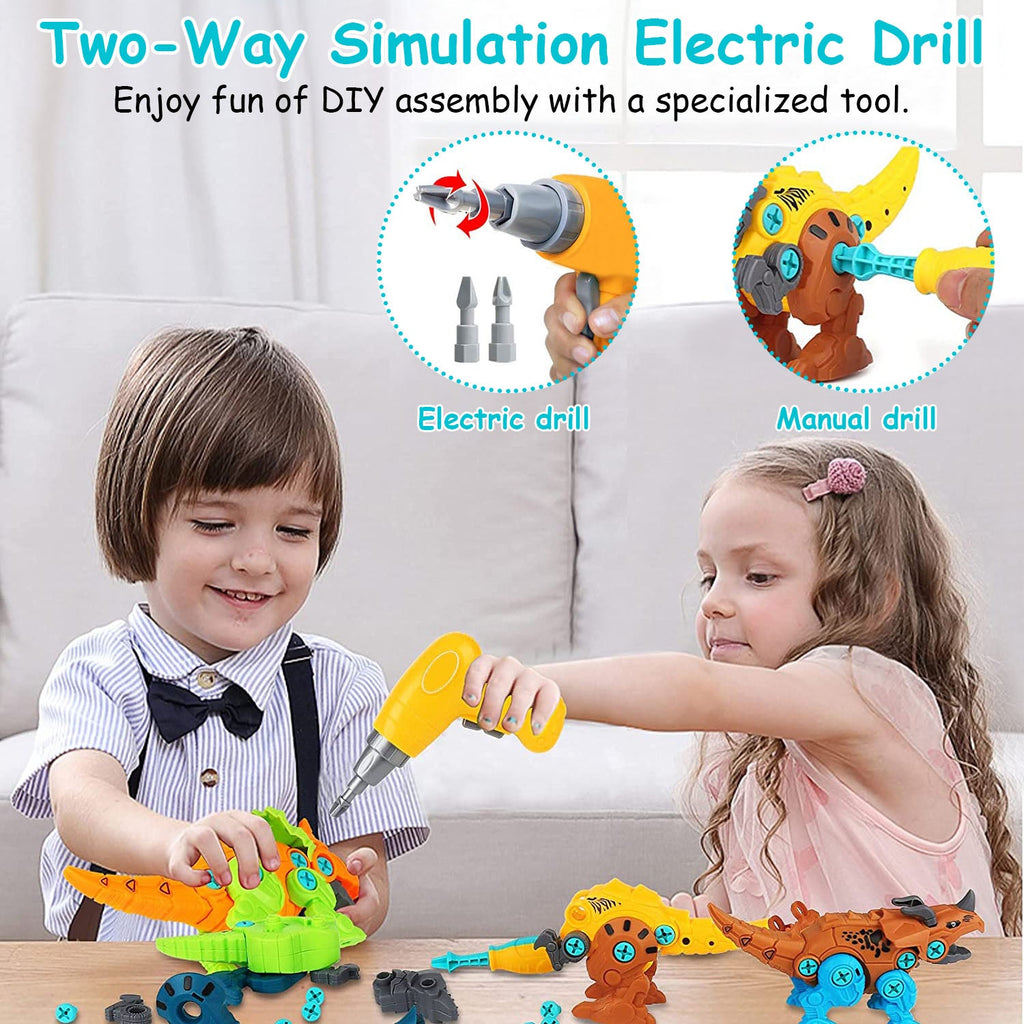 Take Apart Dinosaur Toys DIY Dinosaur Construction Building Block Assembly Toys with Electric Drill for Kids 3-7 Year Old Learning Educational Gift