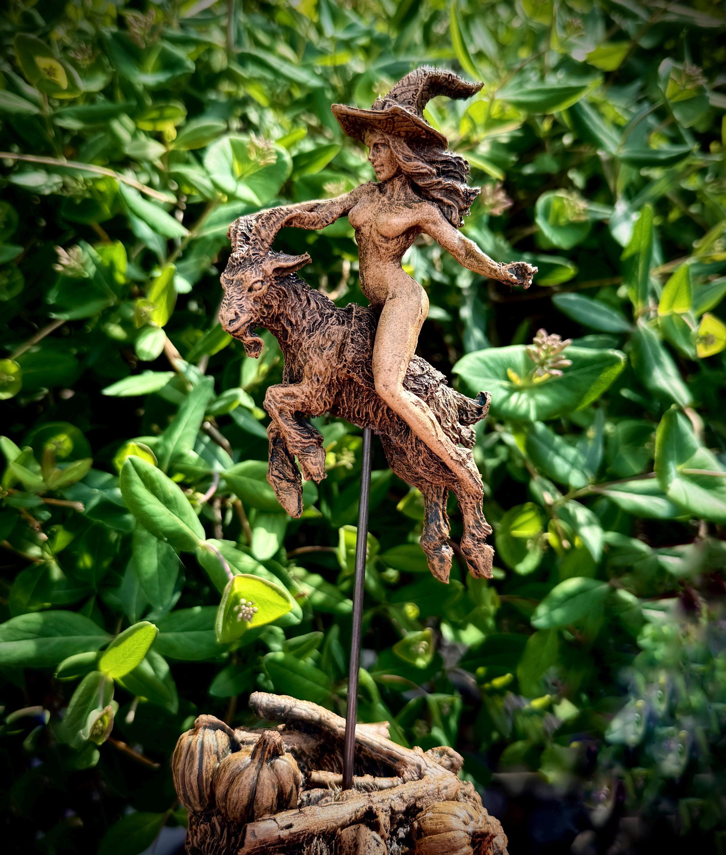 Witch’s Sabbath: Goat Rider Statue, Hand Painted Resin Sculpture | Pagan Folklore Witchcraft Figurine | Witchy Art for Gothic Home Decor