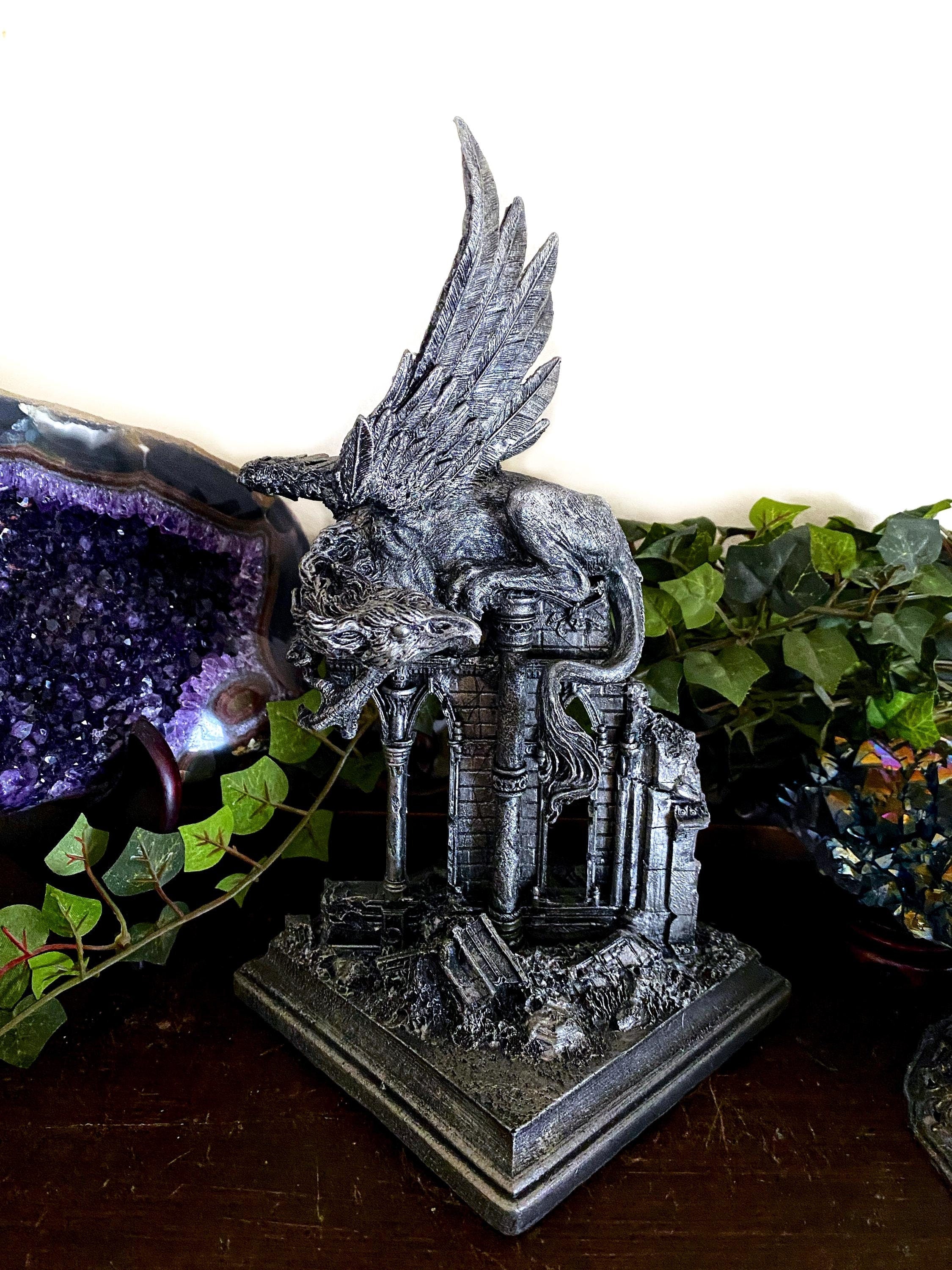 Griffin Statue, Hand Painted Resin Sculpture | Mythical Creature Figurine | Unique Legendary Guardian Spirit Figurine. Fantasy Art Decor