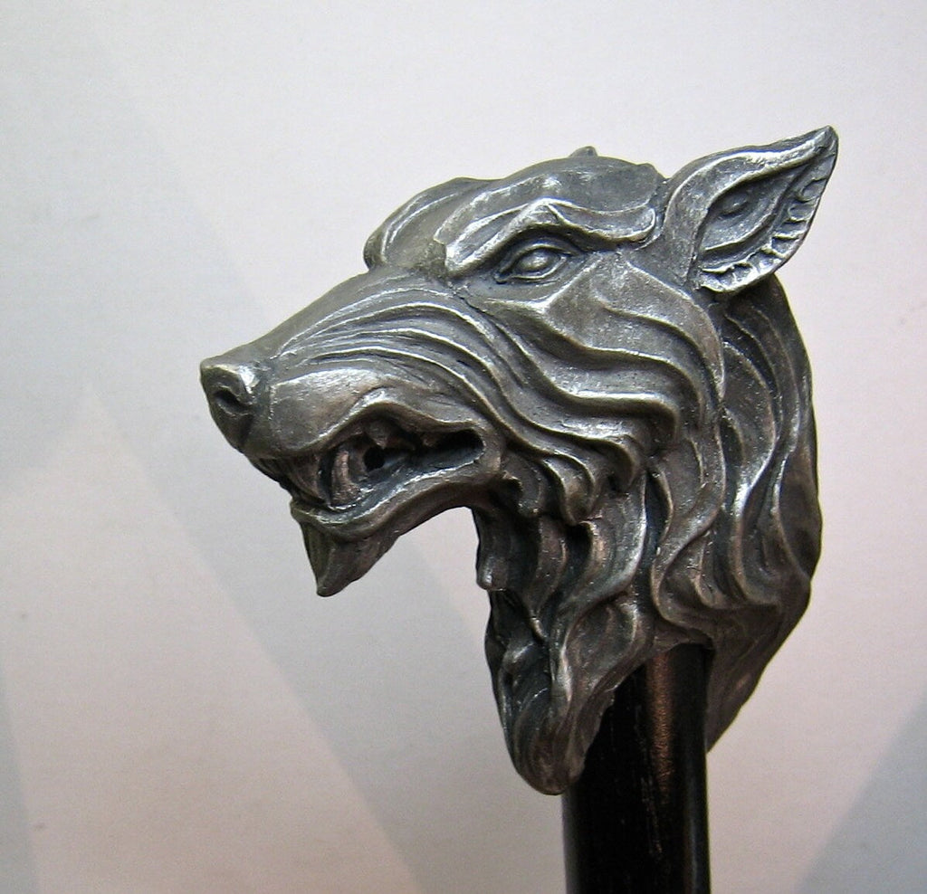 Wolf Head Cane, Hand Sculpted Walking Stick | Medieval Gothic Cane | Fantasy Cosplay Direwolf Cane, Gothic Accessory