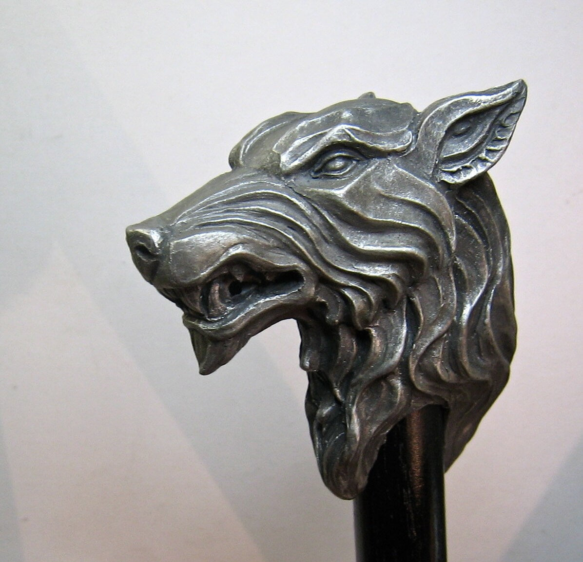Wolf Head Cane, Hand Sculpted Walking Stick | Medieval Gothic Cane | Fantasy Cosplay Direwolf Cane, Gothic Accessory